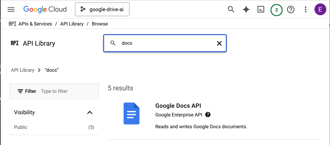 search google docs api