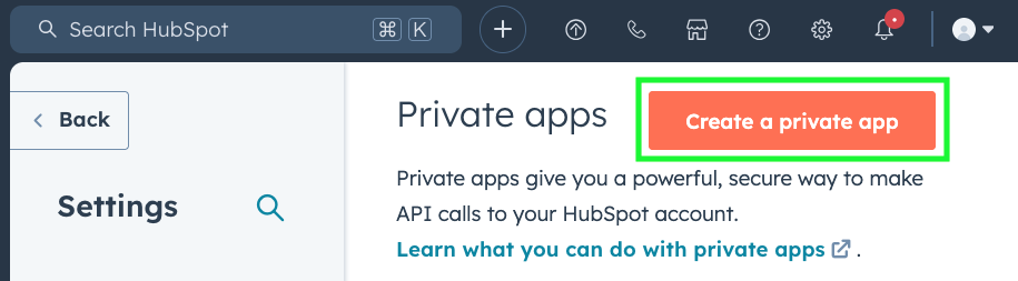 create hubspot private app